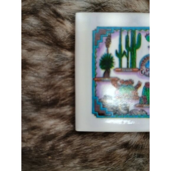 Vintage Hand Painted Cactus Flowers Southwestern Decorative Ceramic Tile Southwe - Picture 5 of 8